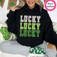 Lucky Faux Chenille Patch St Patricks Day Tee or Sweatshirt