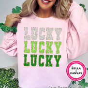 Lucky Faux Chenille Patch St Patricks Day Tee or Sweatshirt