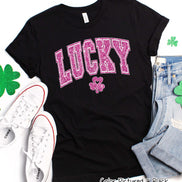 Pink Faux Glitter Lucky St Patricks Day Tee or Sweatshirt
