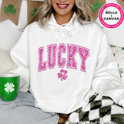 Pink Faux Glitter Lucky St Patricks Day Tee or Sweatshirt
