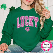 Pink Faux Glitter Lucky St Patricks Day Tee or Sweatshirt