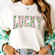 Pink Lucky Shamrock St Patricks Day Tee or Sweatshirt