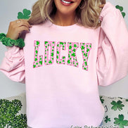 Pink Lucky Shamrock St Patricks Day Tee or Sweatshirt