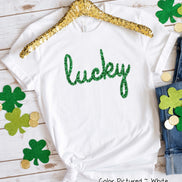 Lucky Faux Tinsel St Patricks Day Tee or Sweatshirt