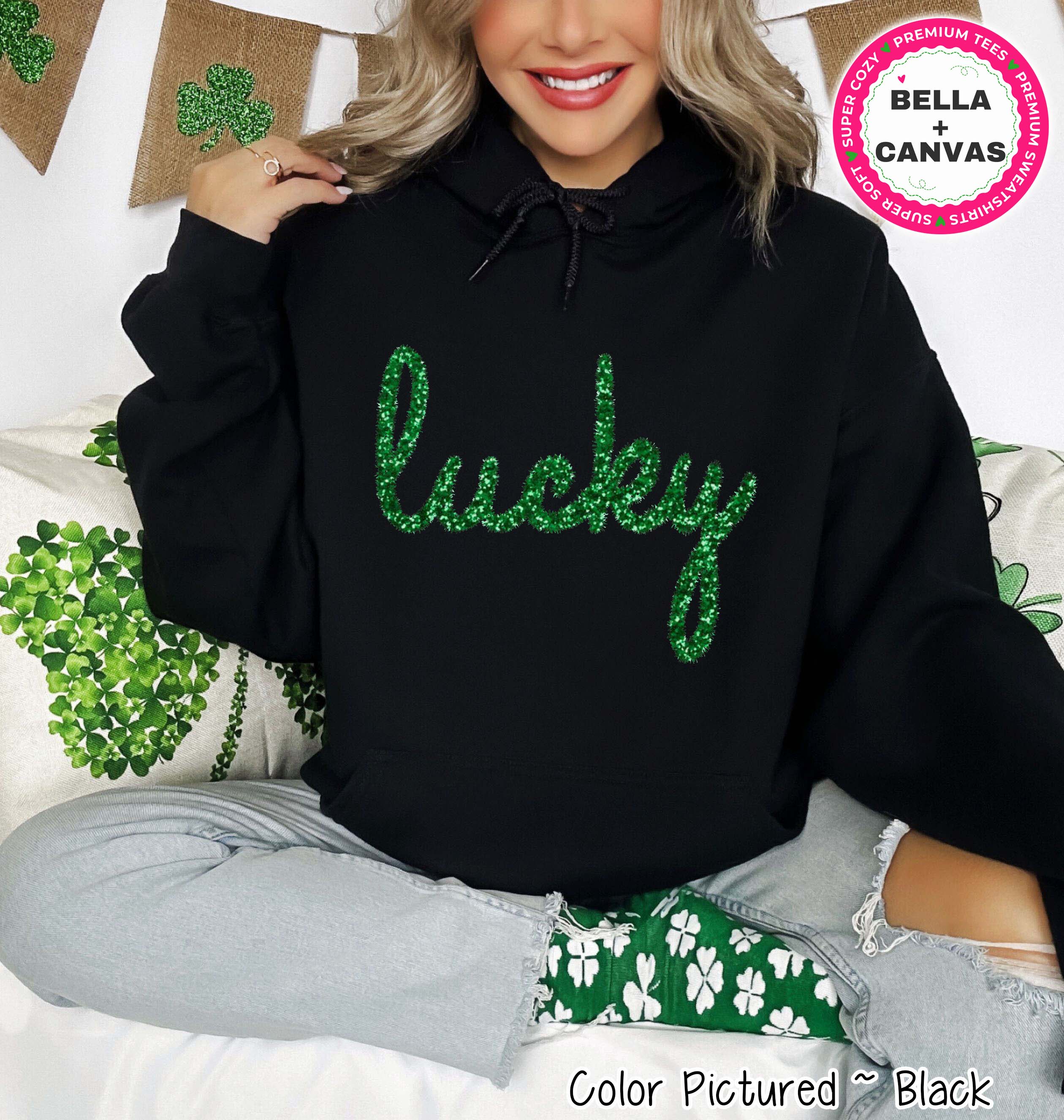 Lucky Faux Tinsel St Patricks Day Tee or Sweatshirt