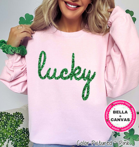 Lucky Faux Tinsel St Patricks Day Tee or Sweatshirt