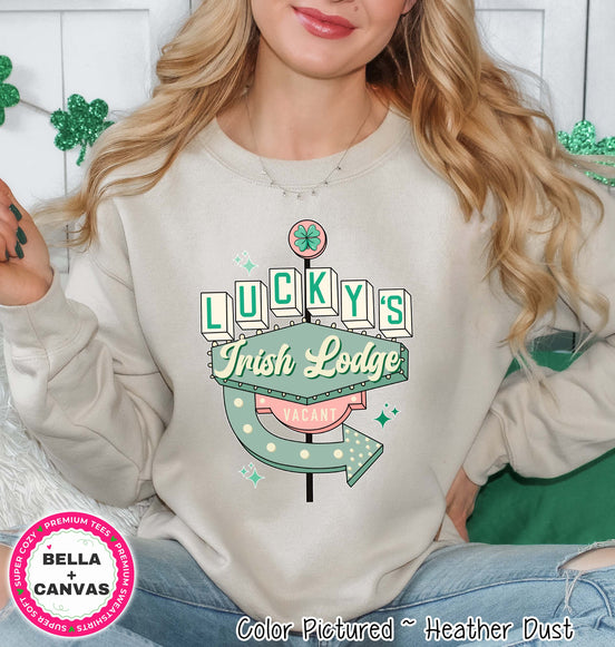Retro Luckys Irish Lodge St Patricks Day Tee or Sweatshirt