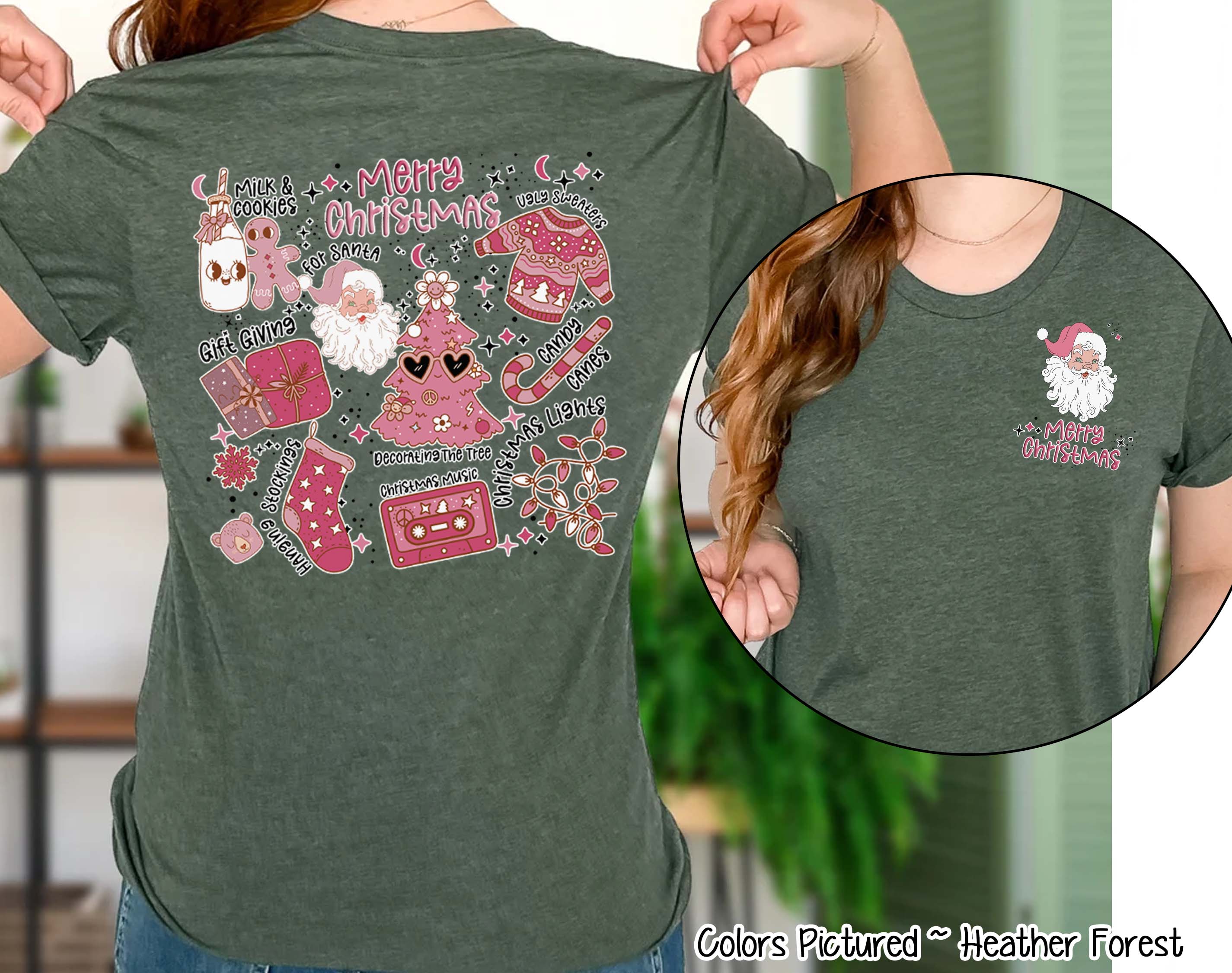 Retro Pink Merry Christmas Favorite Things 2 Sided Tee or Sweatshirt