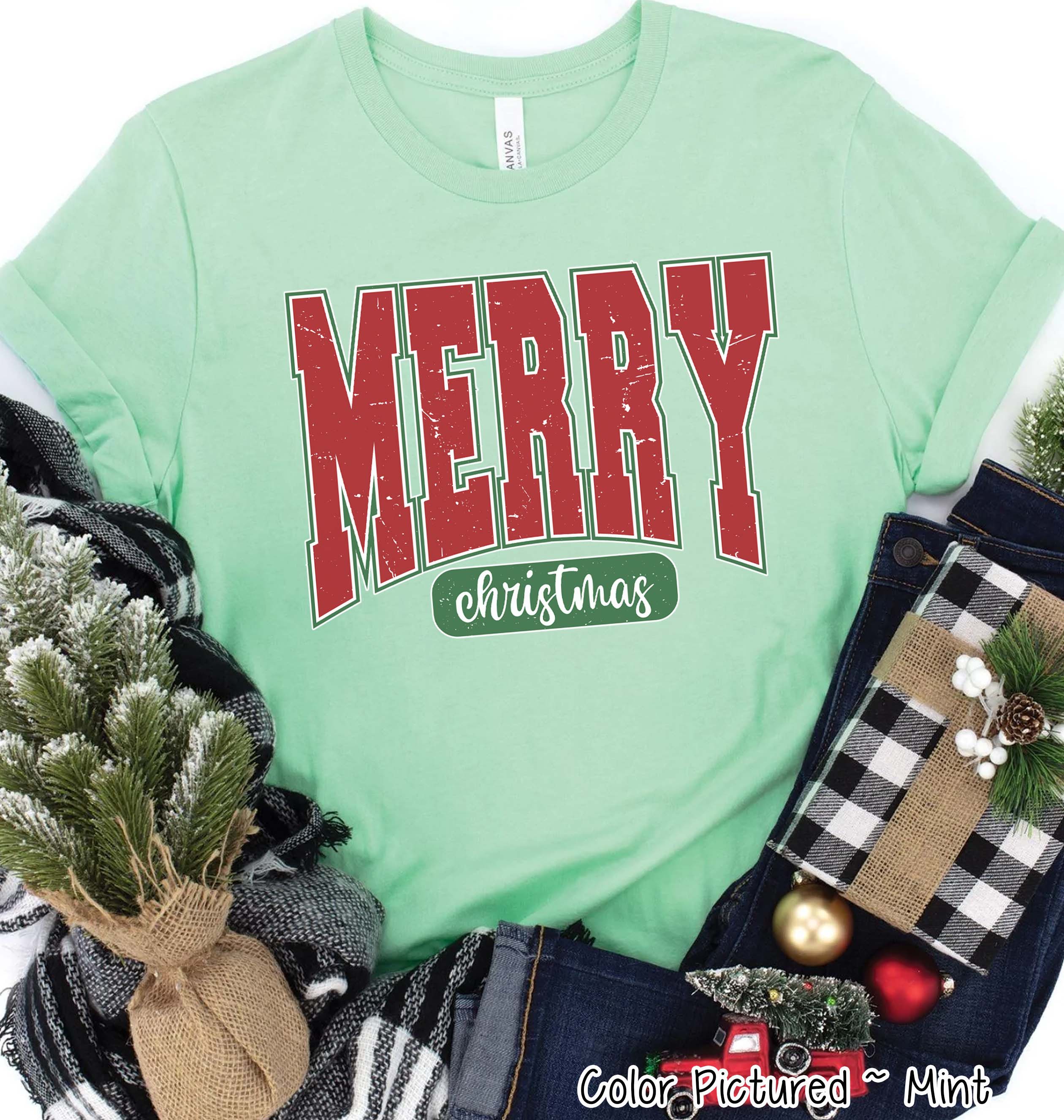 Retro Red Merry Christmas Tee or Sweatshirt