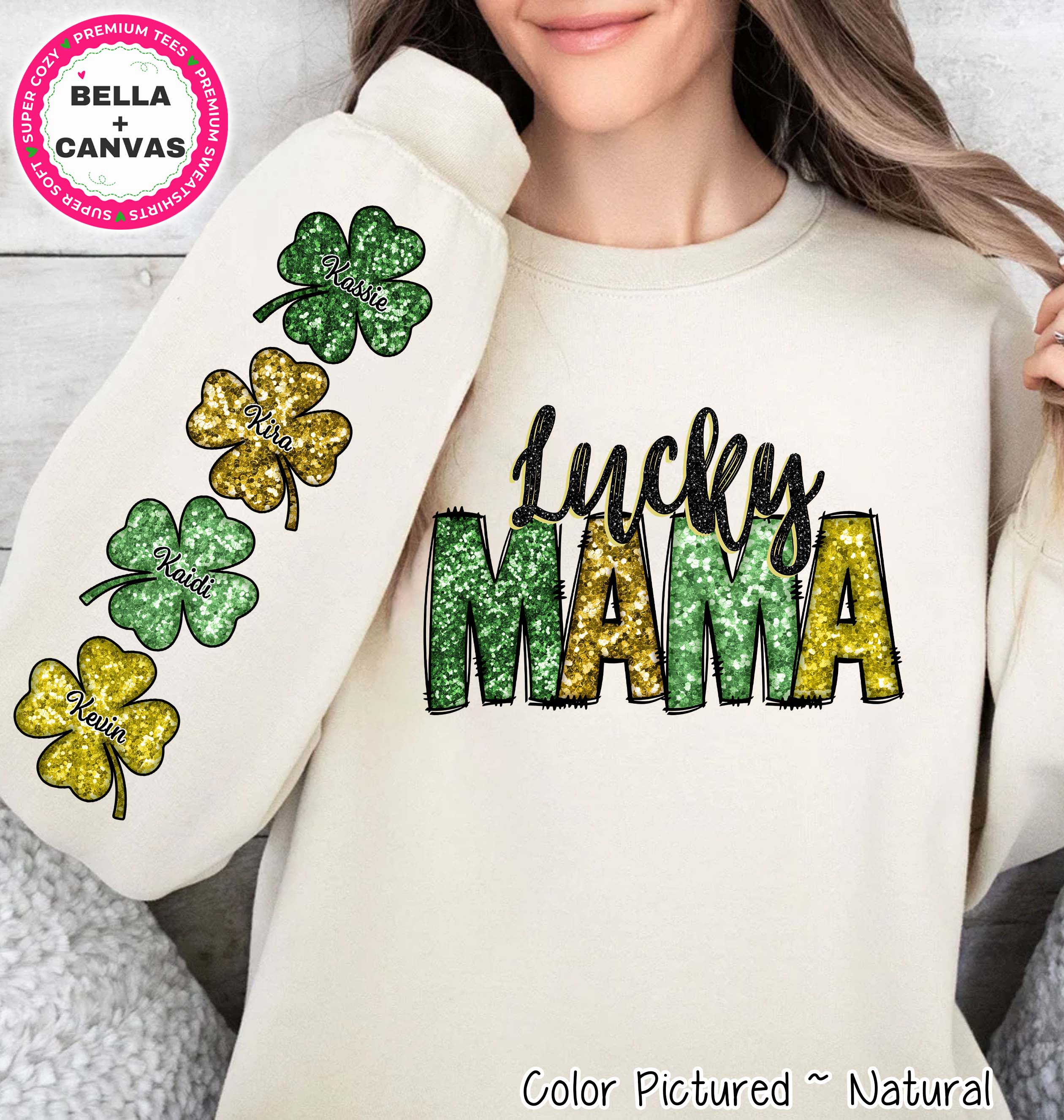 Personalized Lucky Mama Faux Glitter St Patricks Day Tee or Sweatshirt