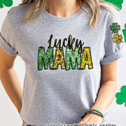 Personalized Lucky Mama Faux Glitter St Patricks Day Tee or Sweatshirt