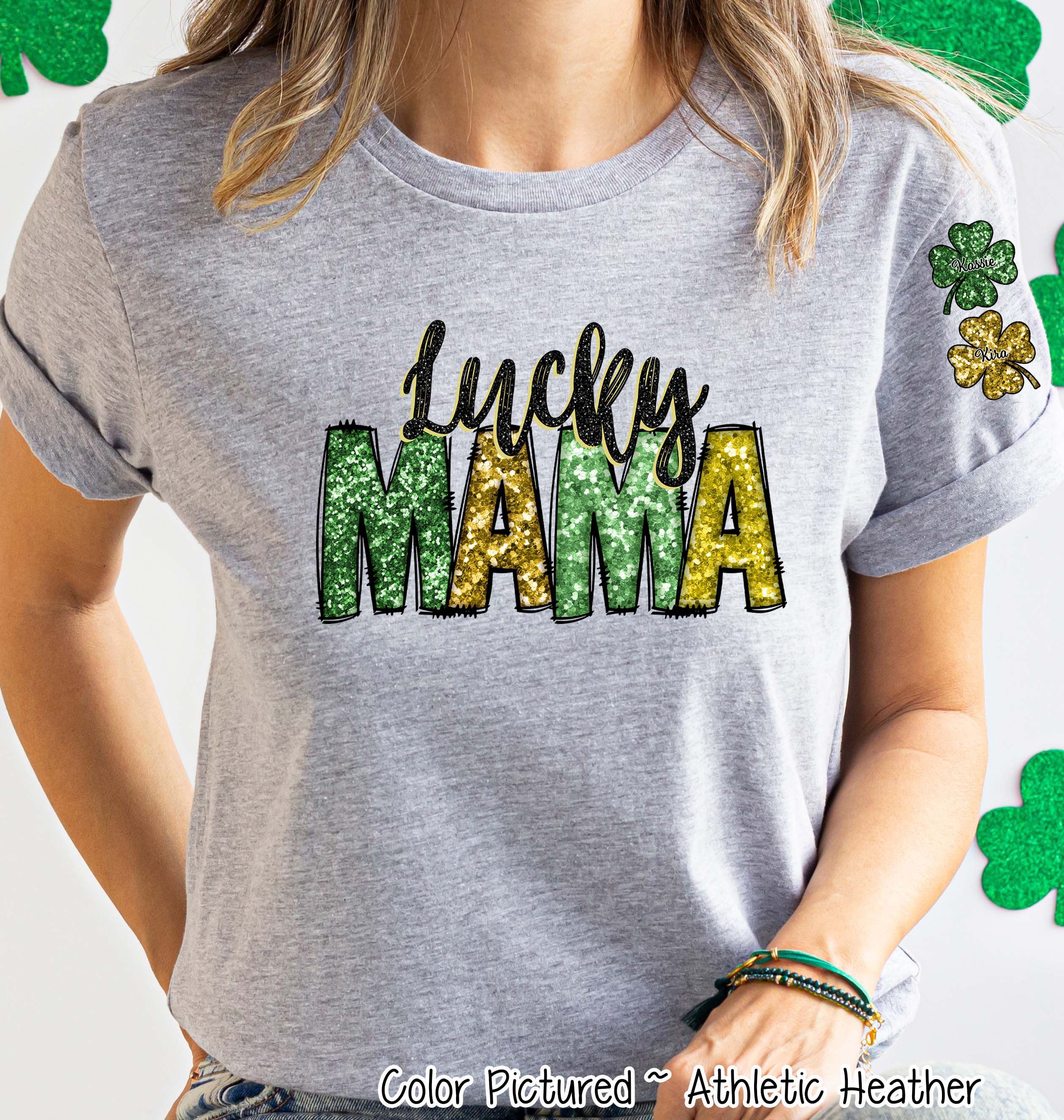 Personalized Lucky Mama Faux Glitter St Patricks Day Tee or Sweatshirt