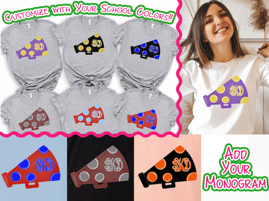 Personalized Dot Megaphone Cheerleader Spirit Tee