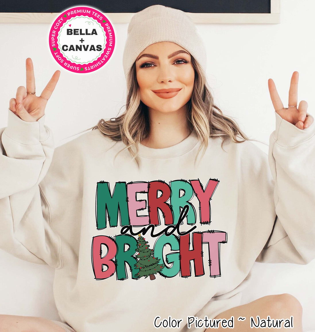Merry & Bright Doodle Christmas Tee or Sweatshirt