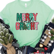 Merry & Bright Doodle Christmas Tee or Sweatshirt