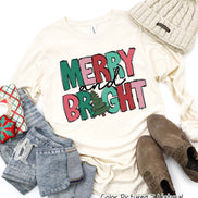Merry & Bright Doodle Christmas Tee or Sweatshirt