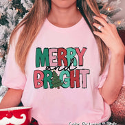 Merry & Bright Doodle Christmas Tee or Sweatshirt