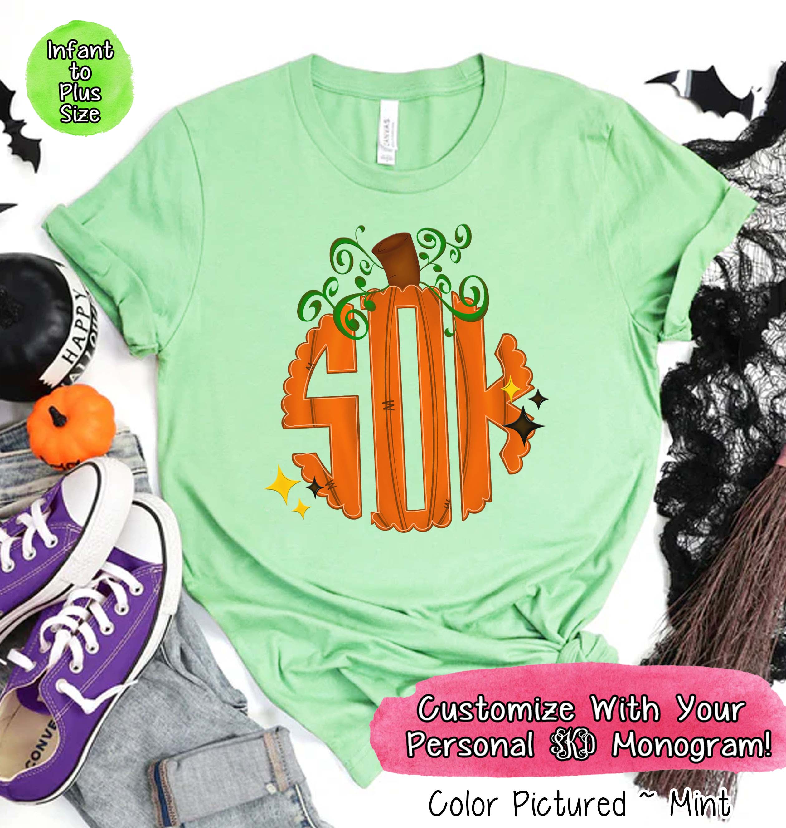 Big Monogram Pumpkin Halloween Tee