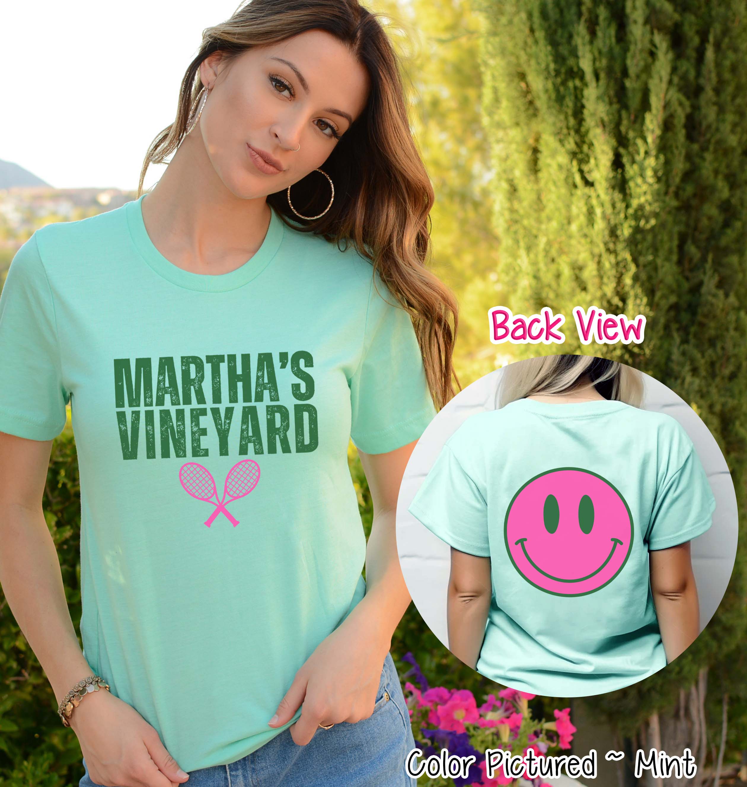 Preppy Martha's Vineyard Tennis 2 Sided Print Tee