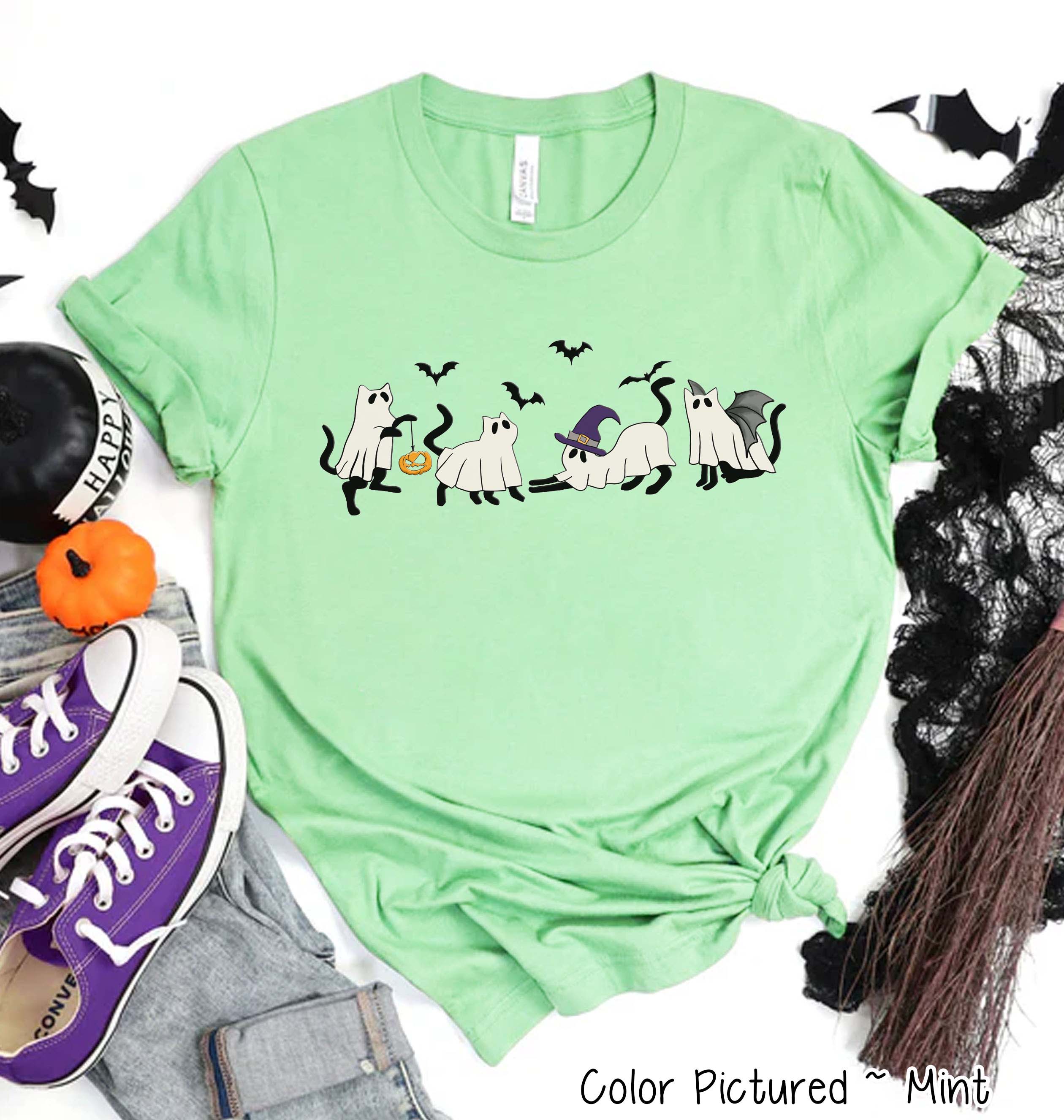 Ghost Cat Line Halloween Tee