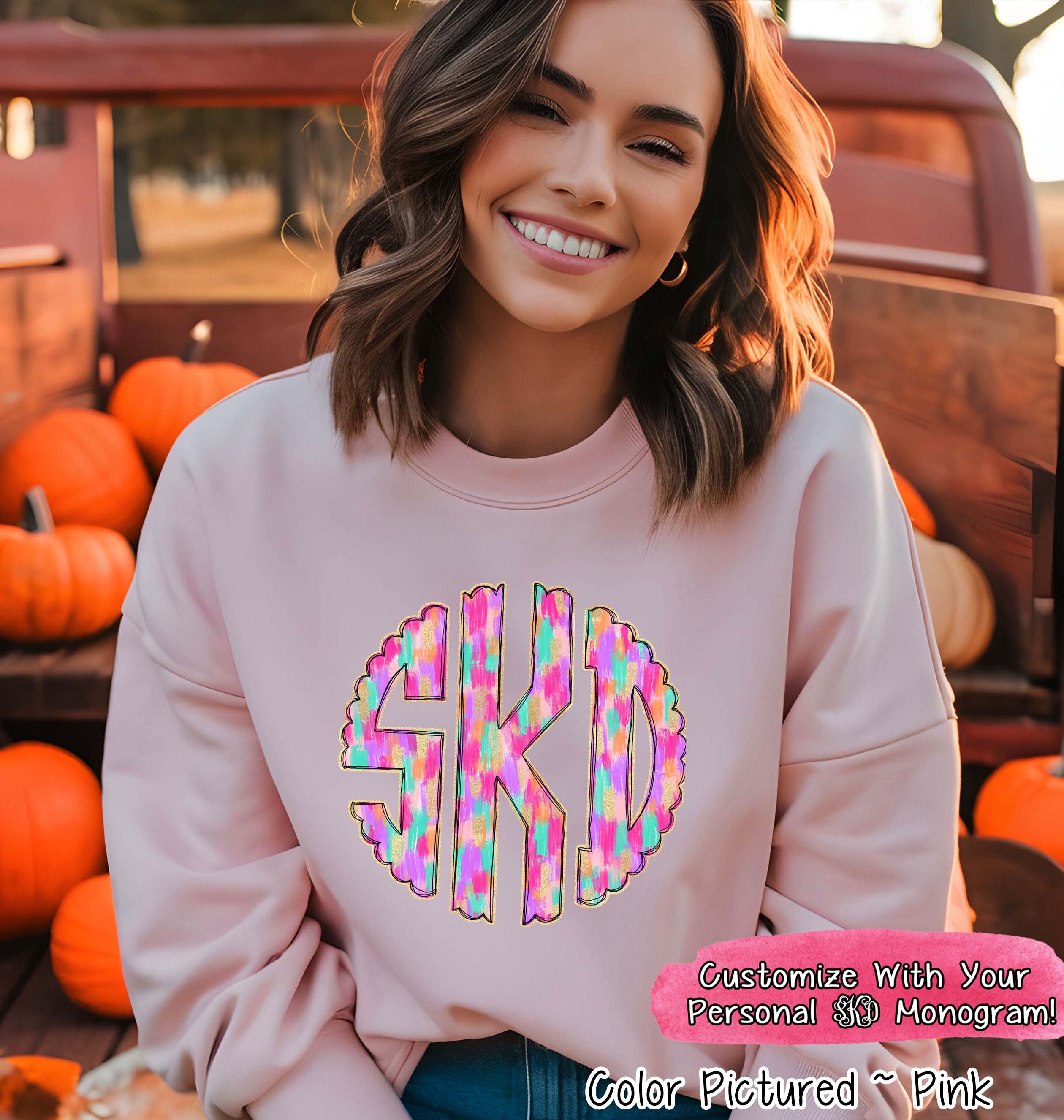 BIG Monogram Preppy Fall Pattern Sweatshirt or Tee