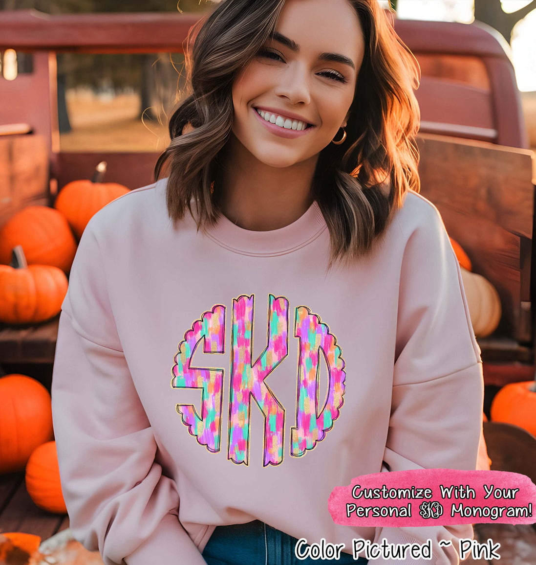 BIG Monogram Preppy Fall Pattern Sweatshirt or Tee