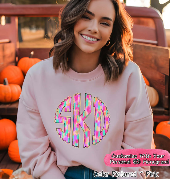 BIG Monogram Preppy Fall Pattern Sweatshirt or Tee
