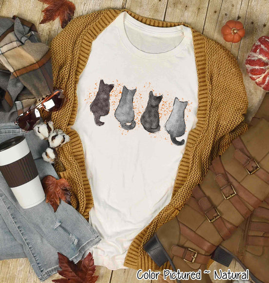 Watercolor Black Cats Sweet Fall Halloween Tee