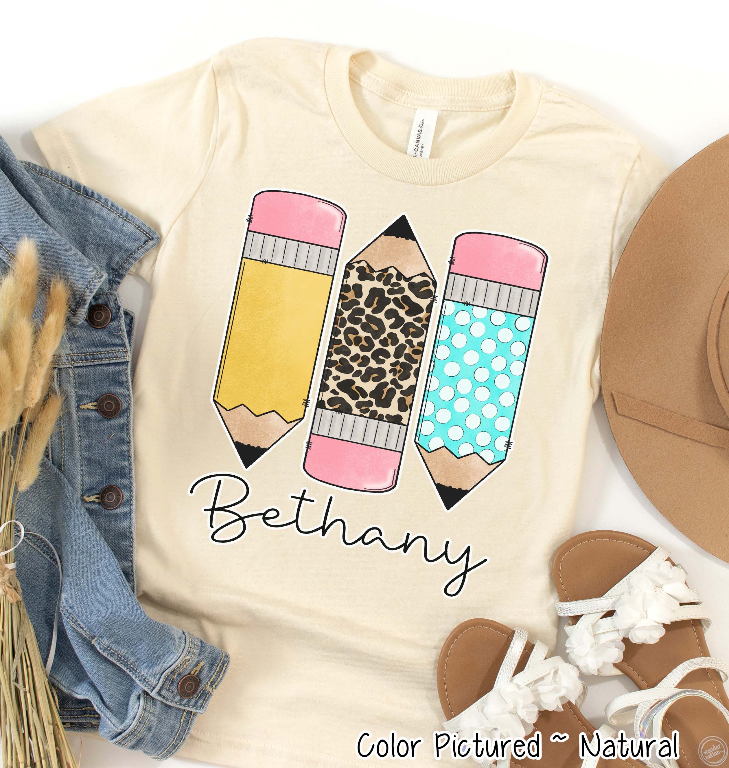 Personalized Pencil Trio Back To School Name Tee