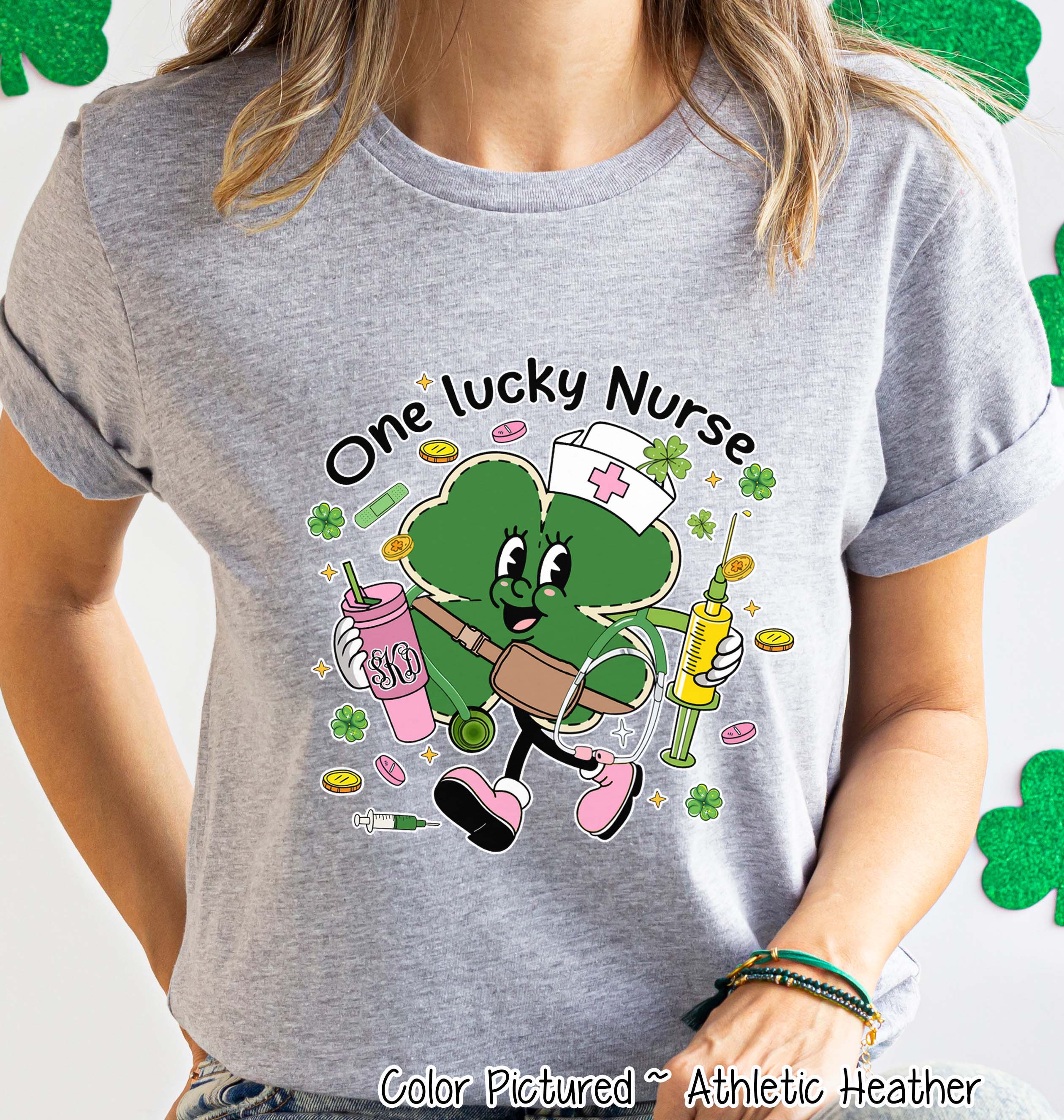 Monogram One Lucky Nurse St Patricks Day Tee or Sweatshirt