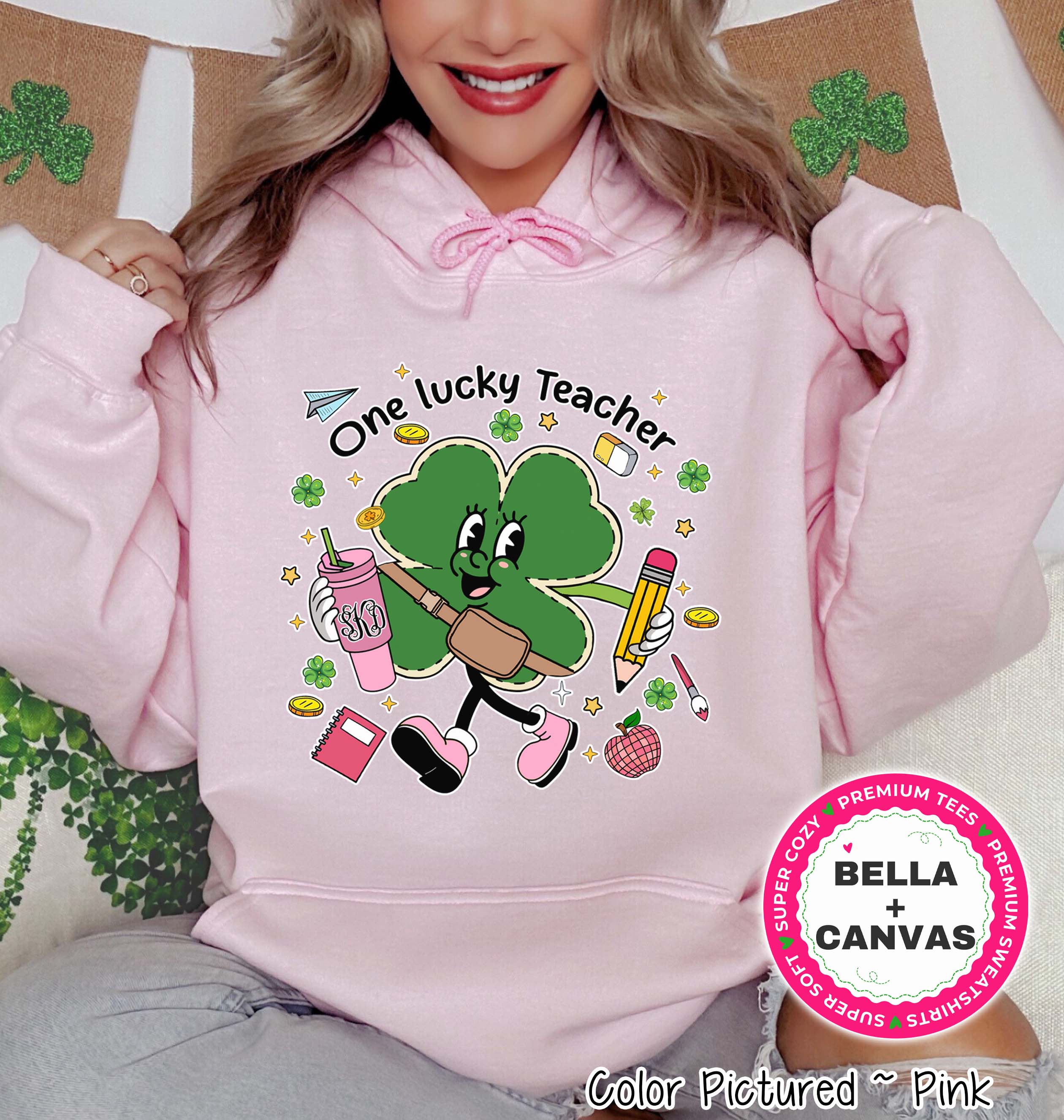 Monogram One Lucky Teacher St Patricks Day Tee or Sweatshirt