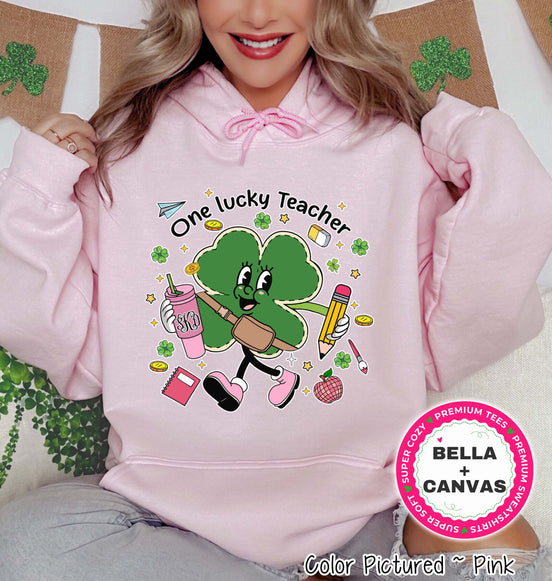 Monogram One Lucky Teacher St Patricks Day Tee or Sweatshirt