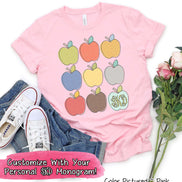Monogram Apple Grid Back To School Student and Teacher Tee
