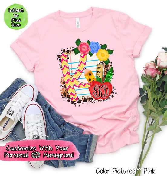 Monogram Pink Chevron School Grade Tee