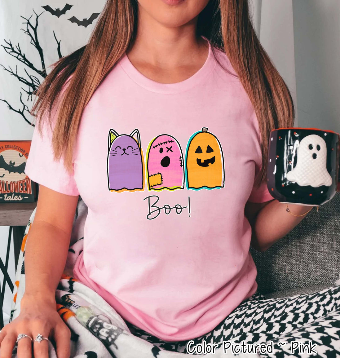 Ghost Trio Cat Pumpkin Halloween Tee
