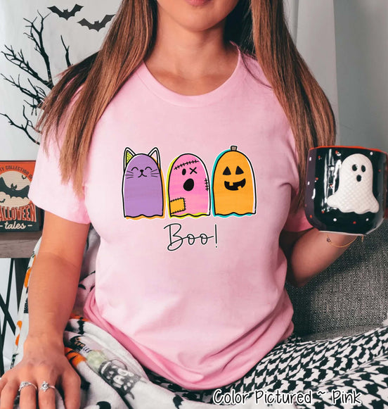 Ghost Trio Cat Pumpkin Halloween Tee