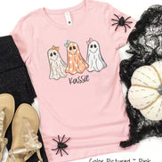 Personalized Bow Ghost Trio with Custom Name Halloween Tee