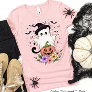 Cute Cat Floral Ghost Halloween Tee