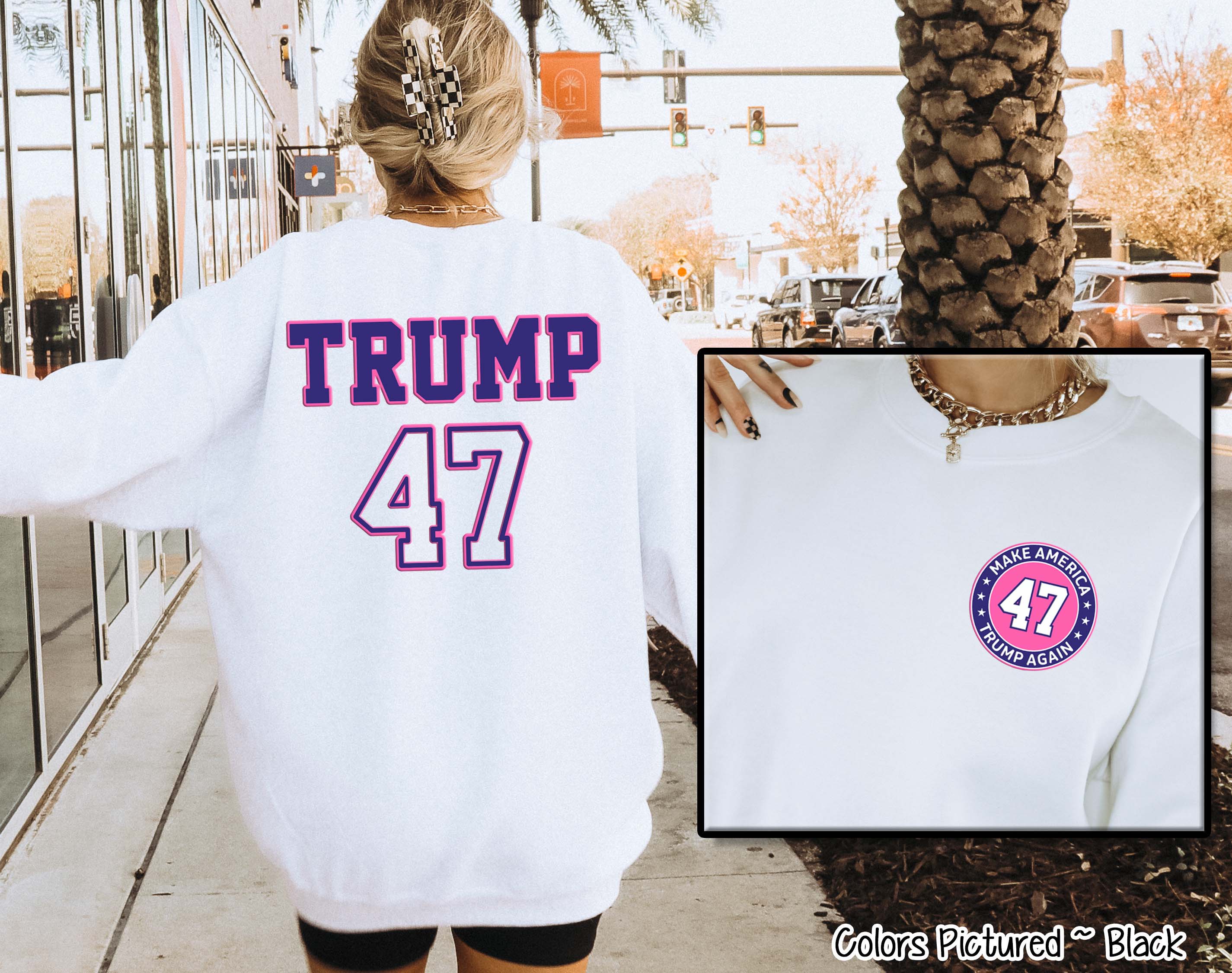 Trump 47 Double Sided Political Tee or Sweatshirt