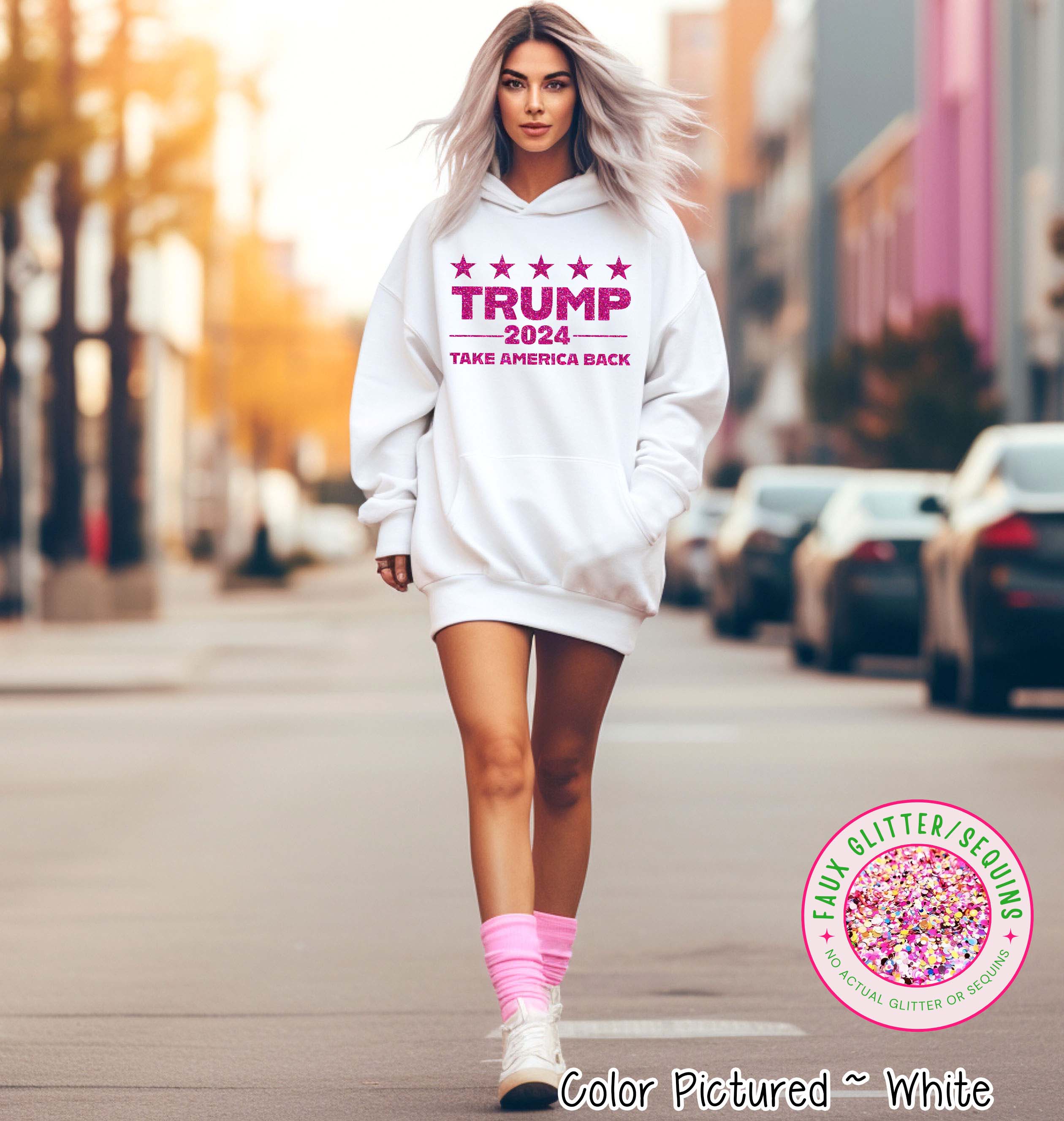 Faux Glitter Pink Trump 2024 Political Tee or Sweatshirt