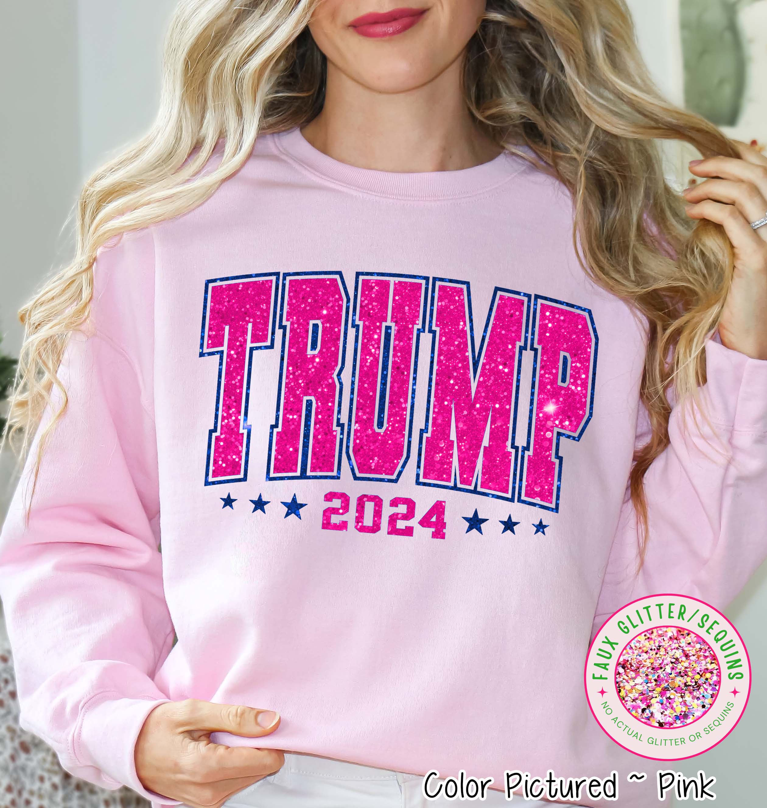 Faux Glitter Trump 2024 Political Tee and Sweatshirt