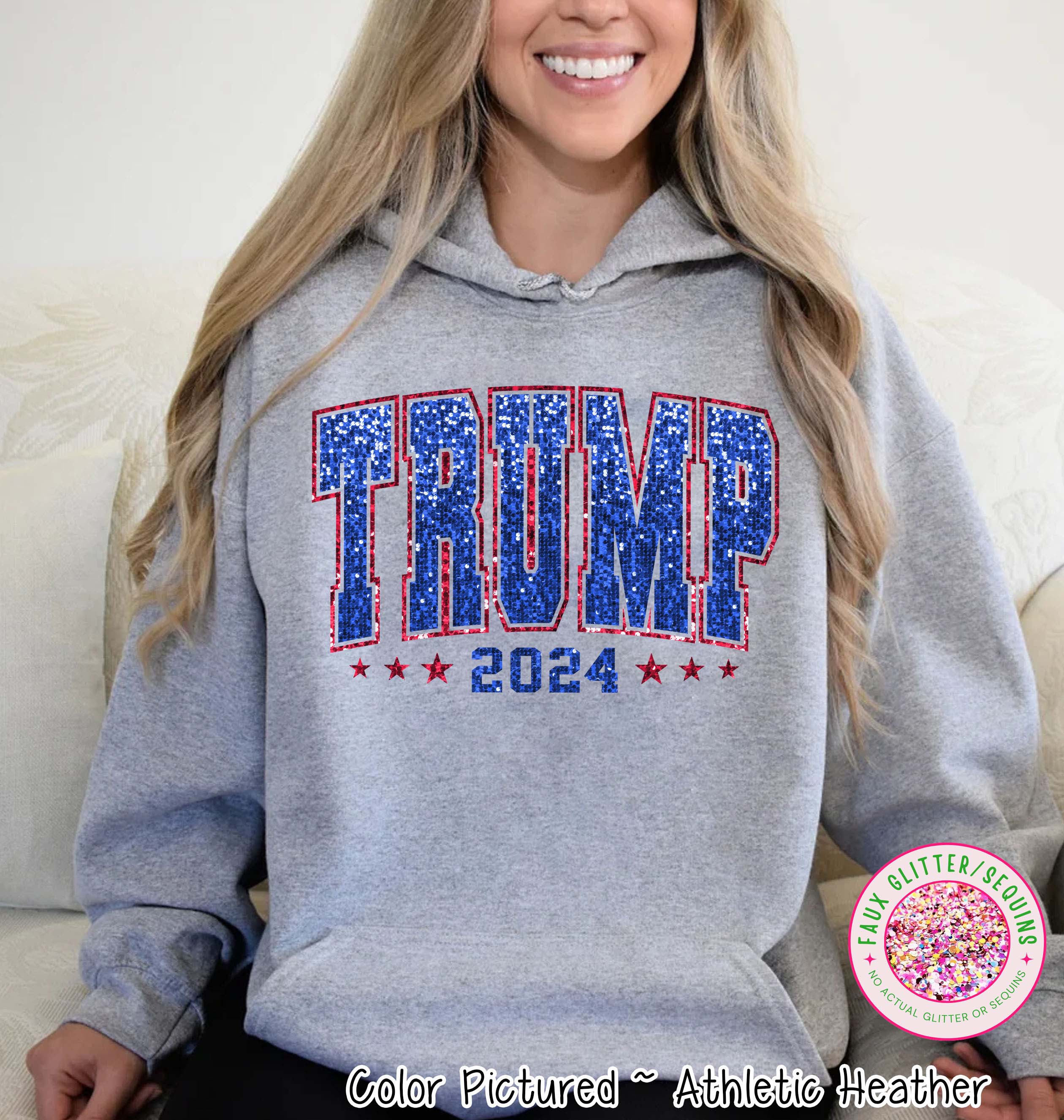 Faux Sequins Trump 2024 Political Tee and Sweatshirt