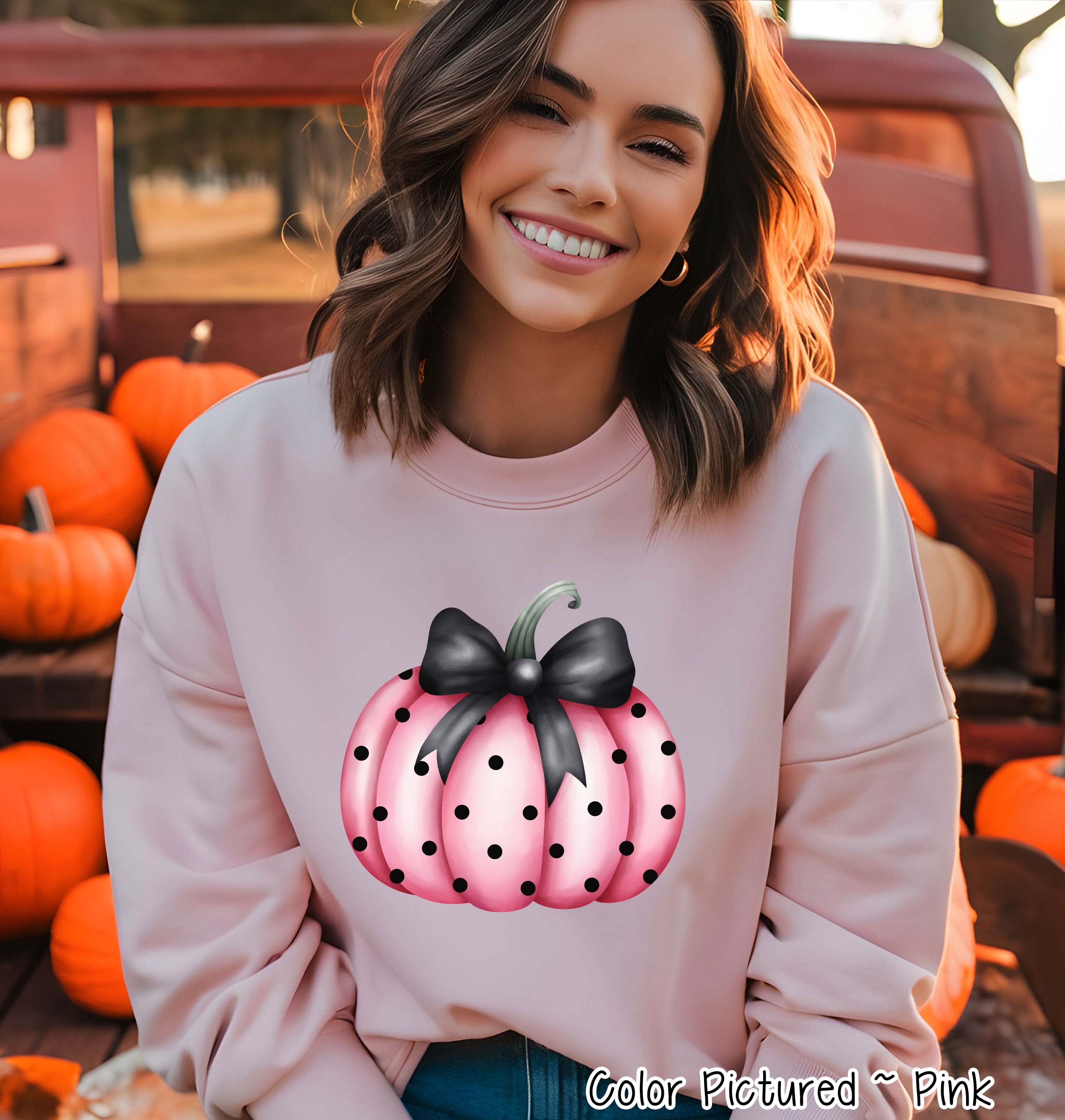 Preppy Coquette Pink Dot Pumpkin Fall Sweatshirt or Tee