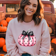 Preppy Coquette Pink Dot Pumpkin Fall Sweatshirt or Tee
