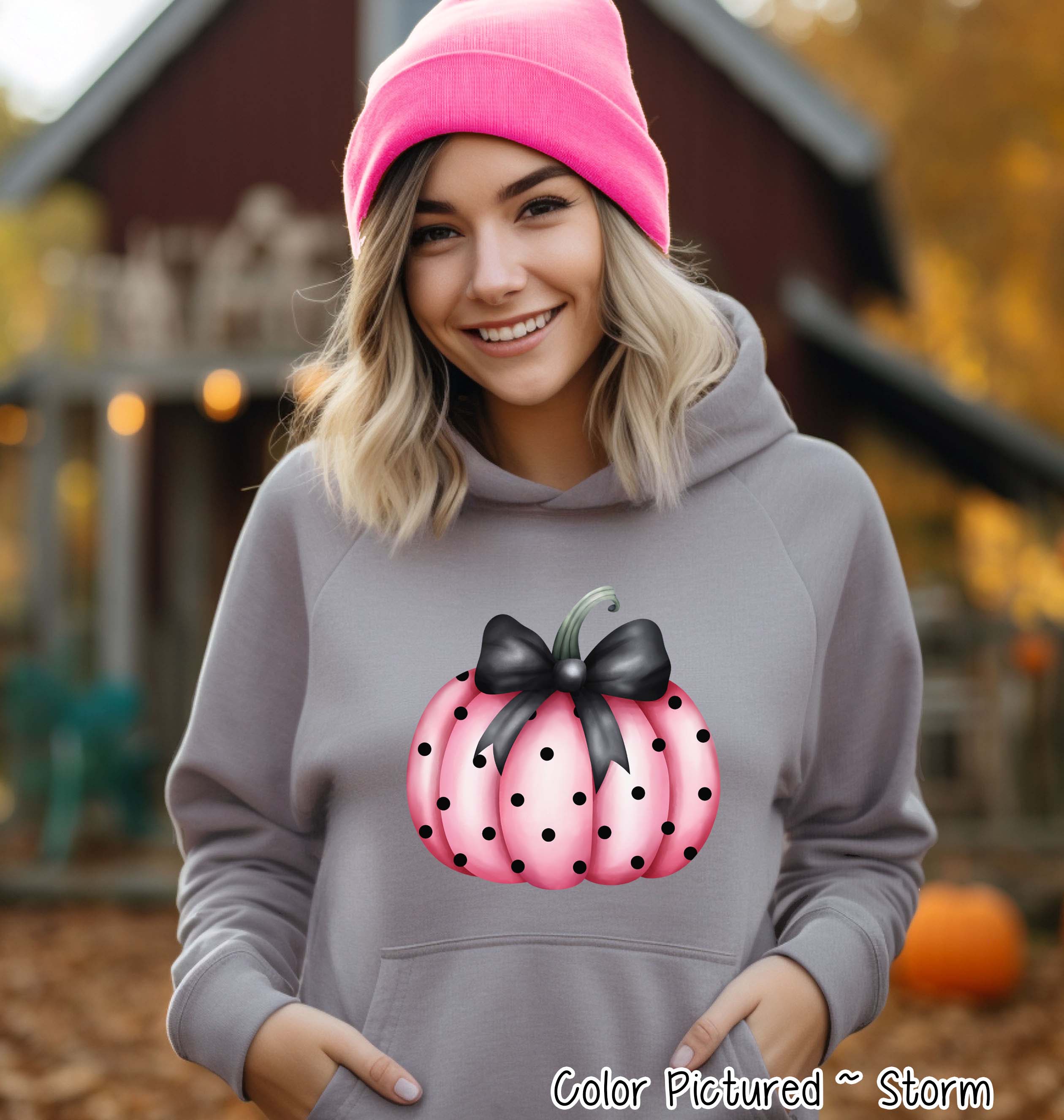 Preppy Coquette Pink Dot Pumpkin Fall Sweatshirt or Tee