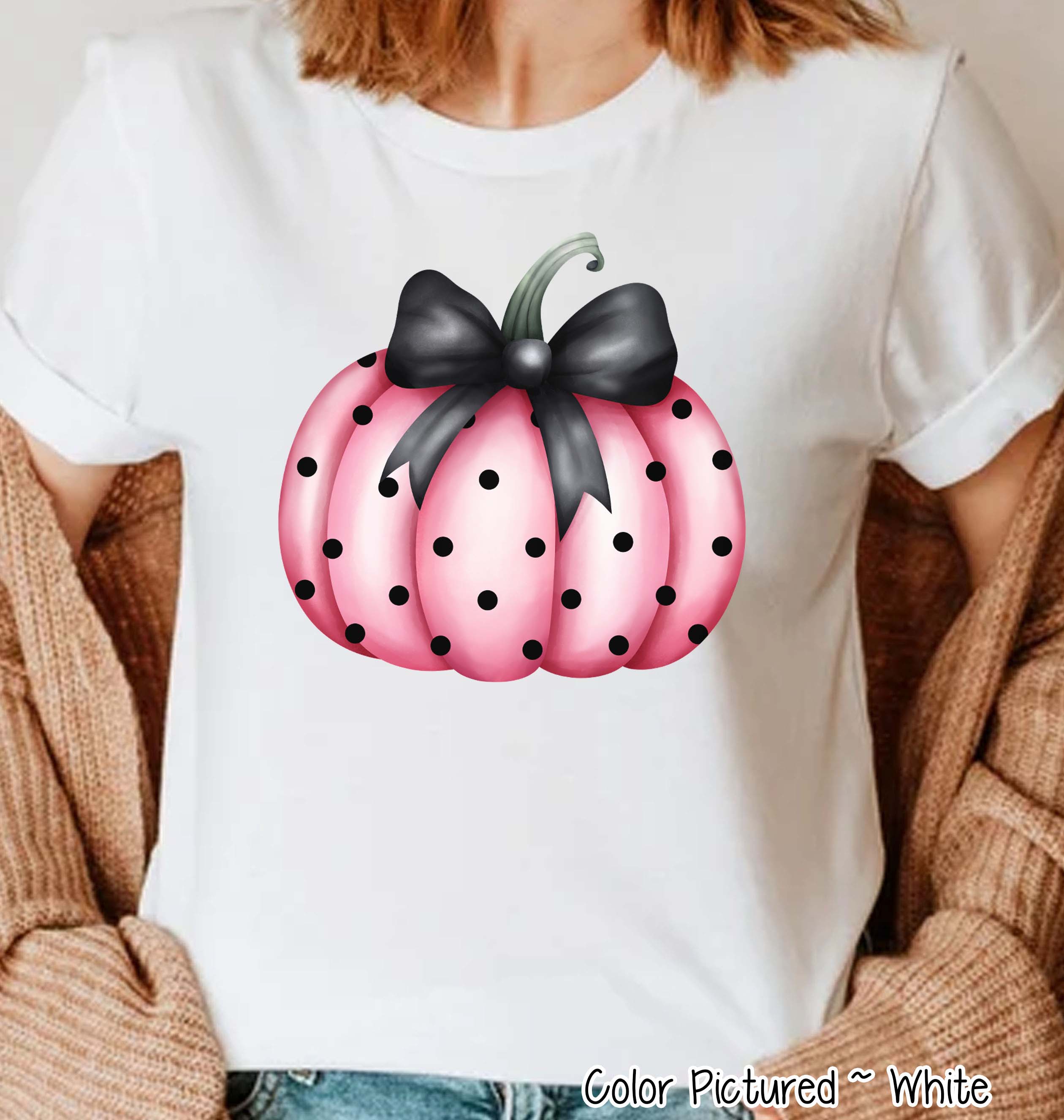 Preppy Coquette Pink Dot Pumpkin Fall Sweatshirt or Tee