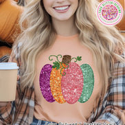 Faux Sequin Effect Colorful Pumpkin Fall Sweatshirt or Tee