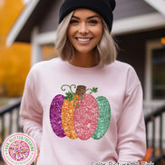 Faux Sequin Effect Colorful Pumpkin Fall Sweatshirt or Tee