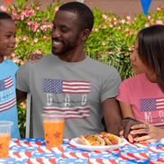 Custom Distressed White Patriotic Flag with Dad, Mom, Grandpa Etc and Kids Names Tee