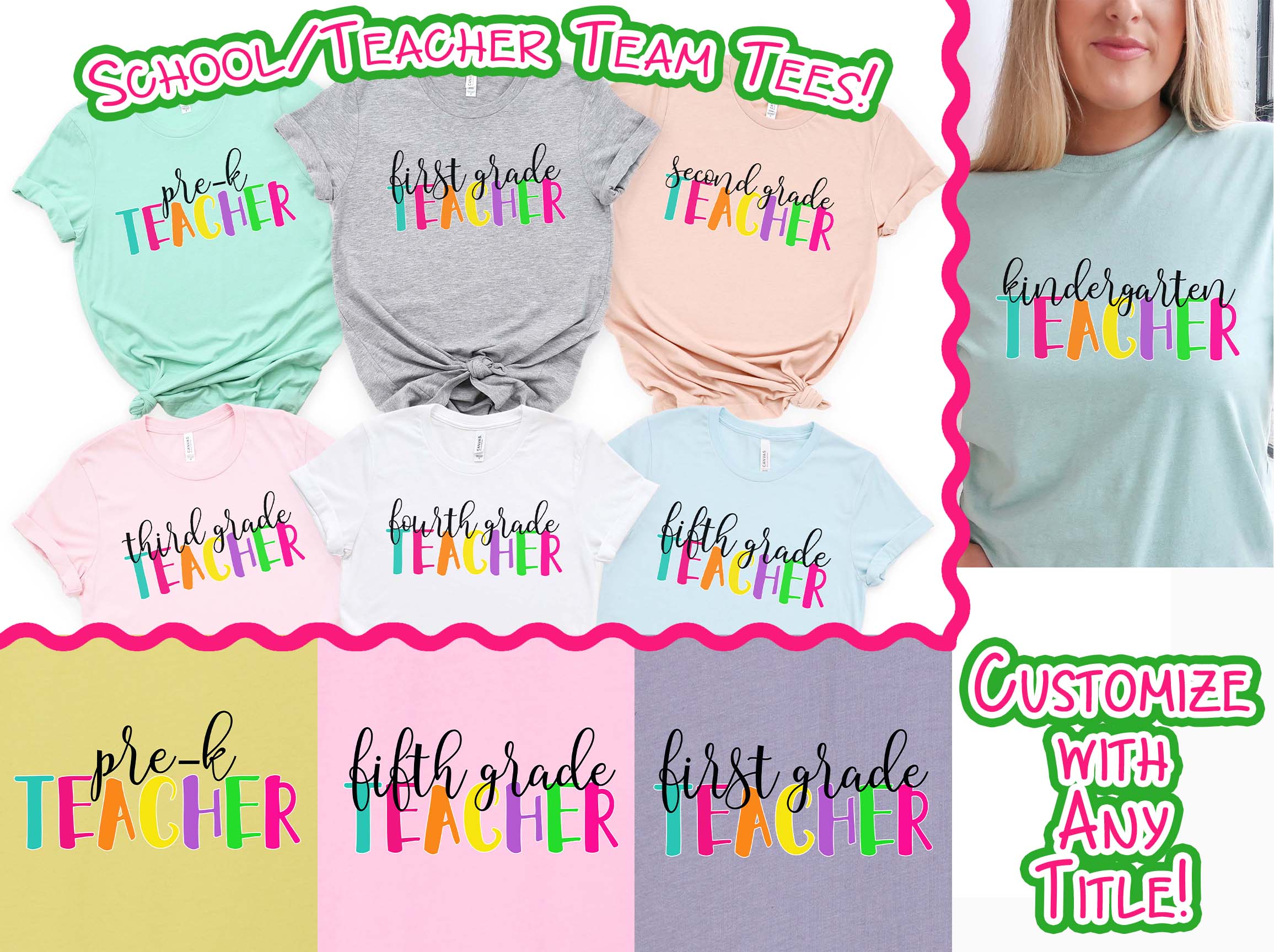 Custom Rainbow Letters School Teacher Grade Tee